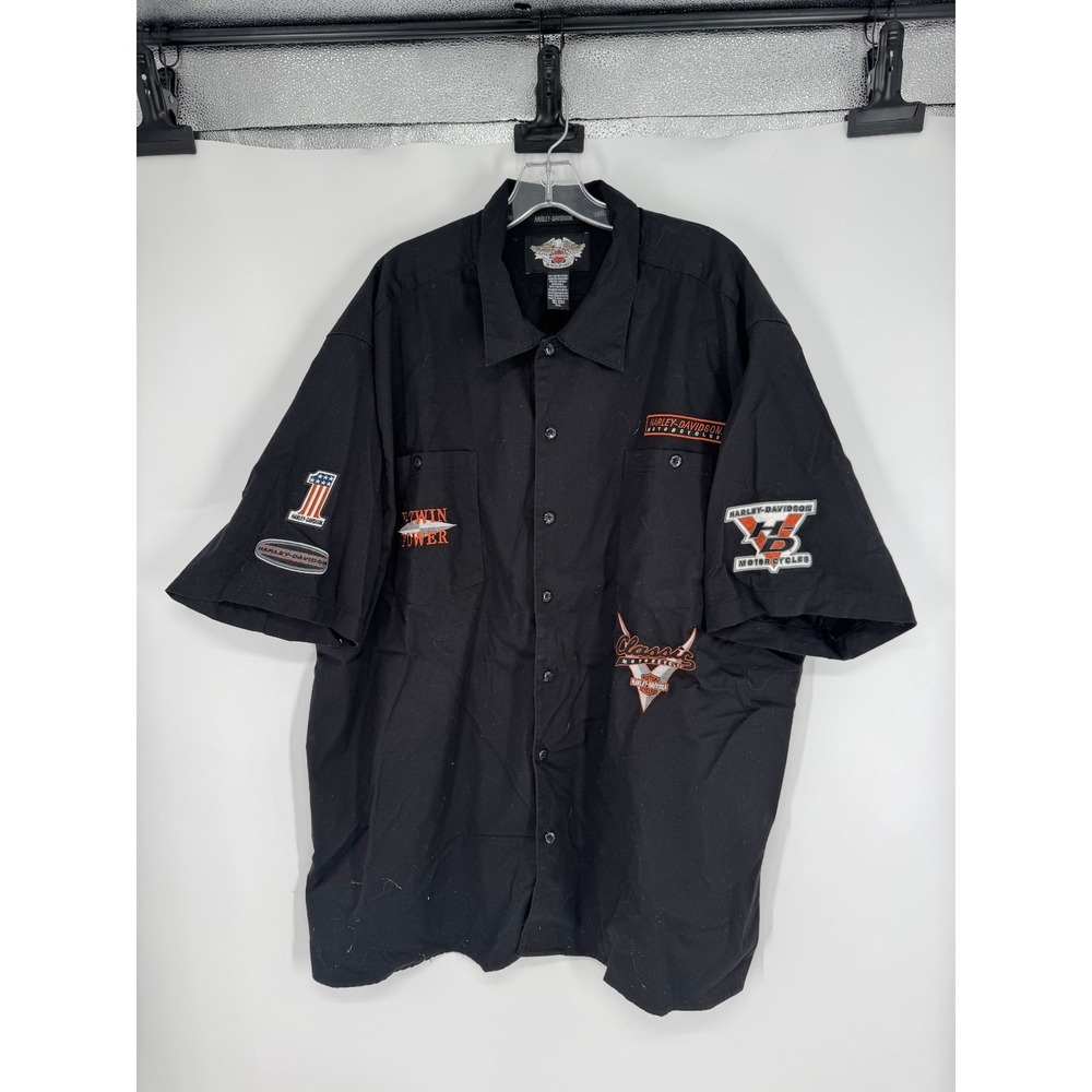 Harley-Davidson Shirt Men's Size 3XL Black 100% Cotton Short Sleeve Button-Up